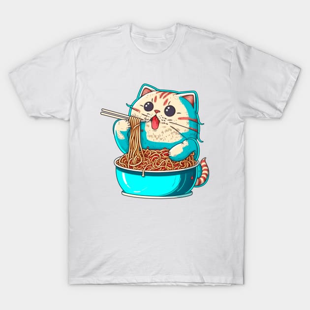 cat eating spaghetti cartoon T-Shirt by via-colab